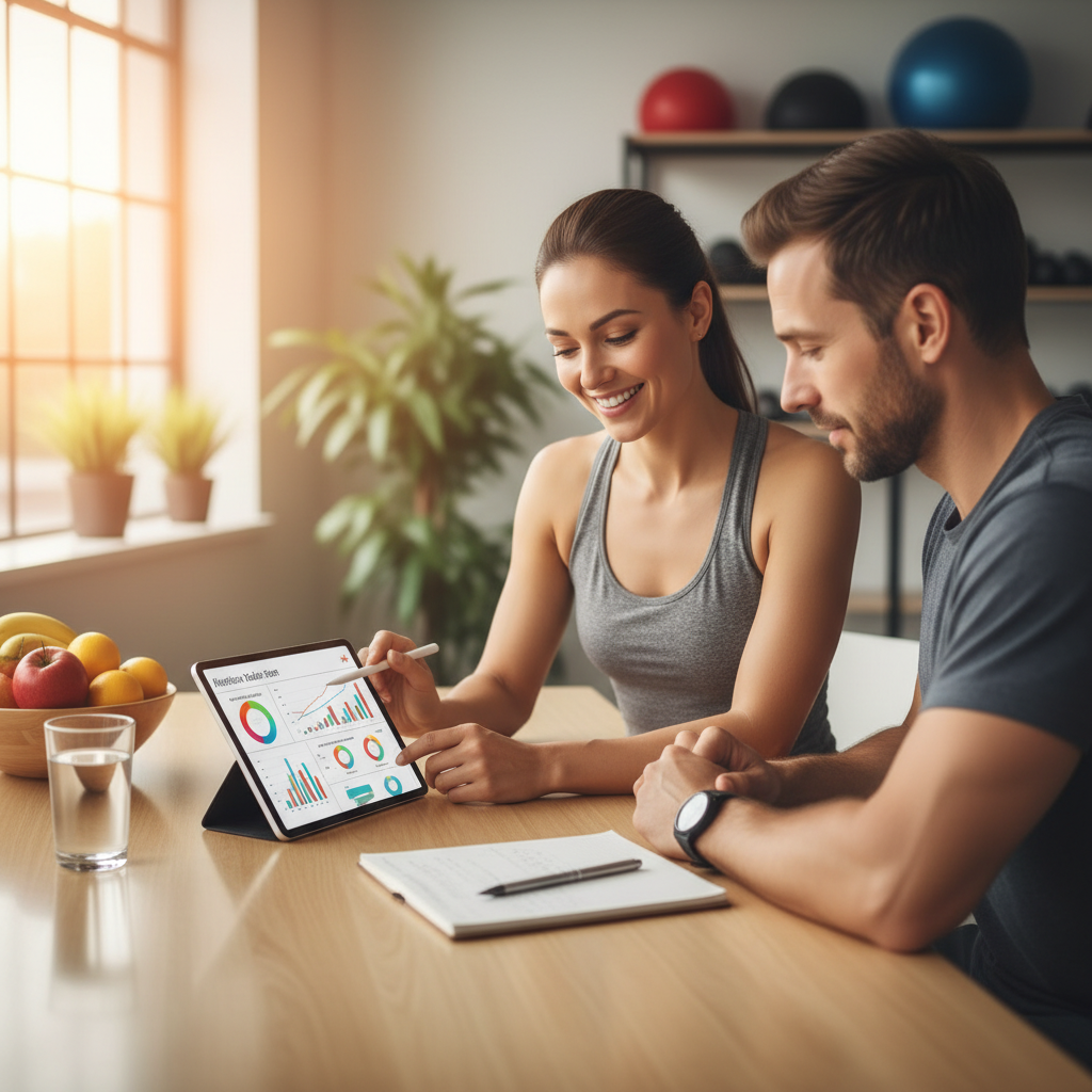 Coach reviewing a personalised plan with a client at a table
